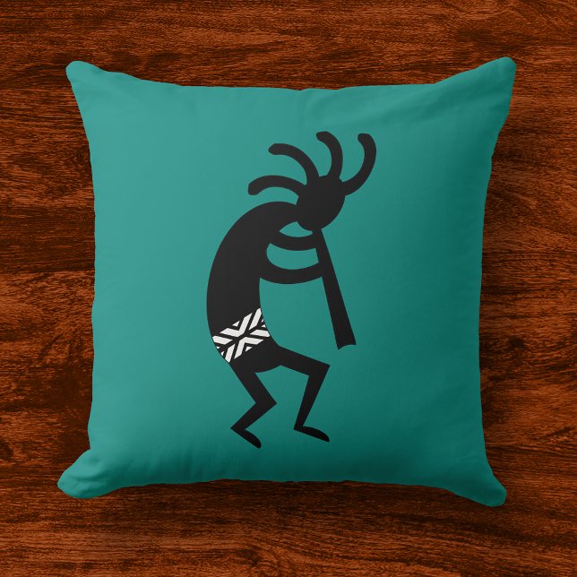 Kokopelli Southwest Black and Teal Kudde (Skapare uppladdad)