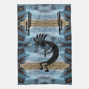 Kokopelli Southwest Desert Blue 2 Mosaic Kökshandduk