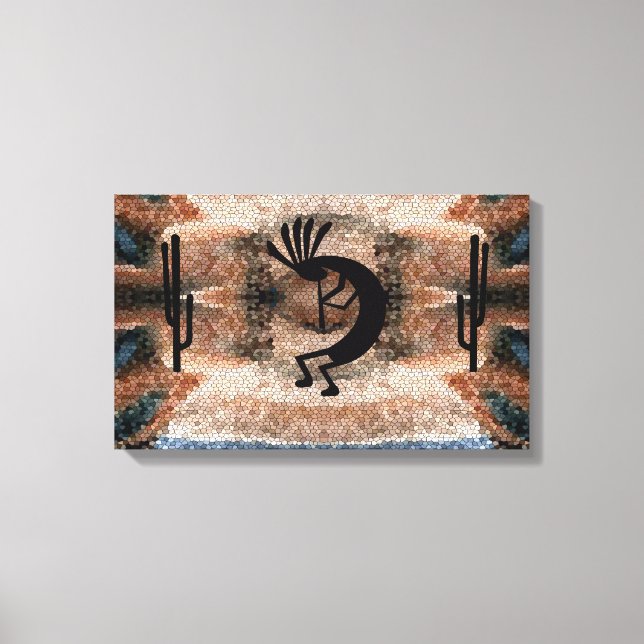Kokopelli Southwest Desert Mosaic 19,5 x 12 Canvastryck (Framsida)