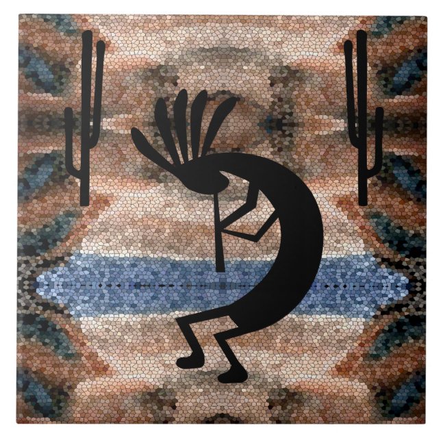Kokopelli Southwest Desert Mosaic 6" Kakelplatta (Framsidan)