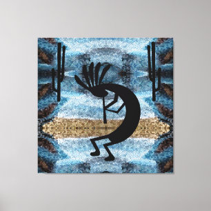 Kokopelli Southwest Desert Mosaic Blue 40 x 40 Canvastryck