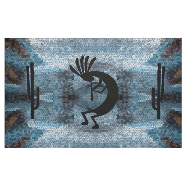 Kokopelli Southwest Desert Mosaic Blue DIY Tyg (Fat Quarter)