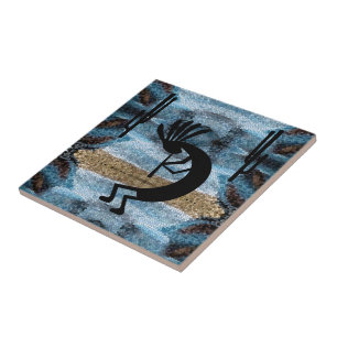 Kokopelli Southwest Desert Mosaic Blue Kakelplatta