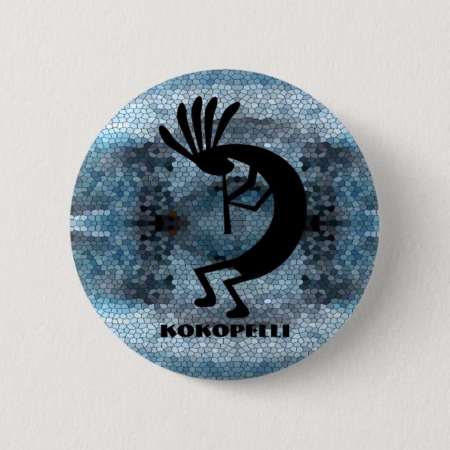 Kokopelli Southwest Desert Mosaic Blue Knapp (Framsida)