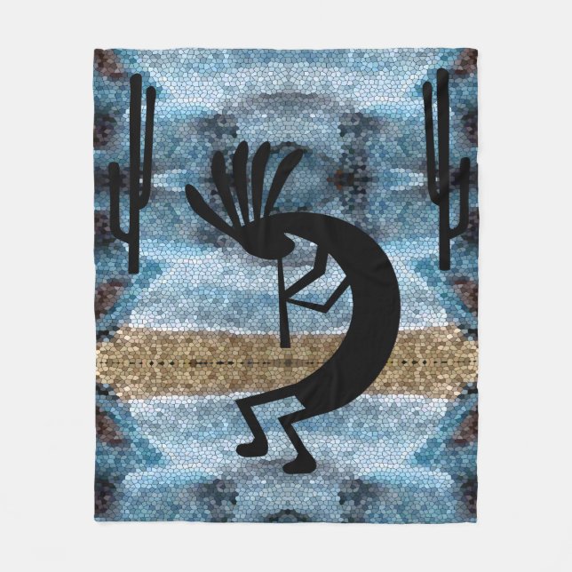 Kokopelli Southwest Desert Mosaic Blue Medium Fleecefilt (Framsidan)