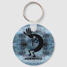 Kokopelli Southwest Desert Mosaic Blue Nyckelring