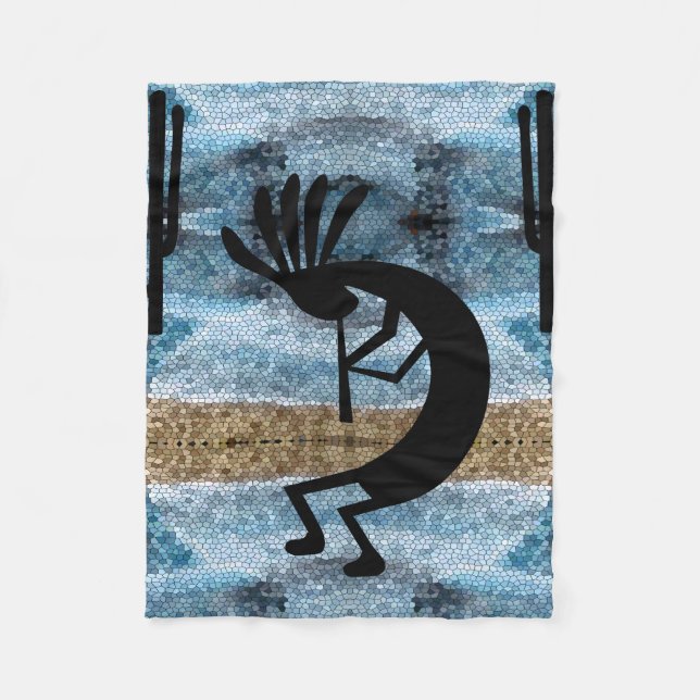 Kokopelli Southwest Desert Mosaic Blue Small Fleecefilt (Framsidan)