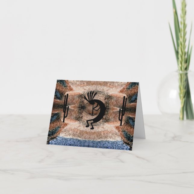 Kokopelli Southwest Desert Mosaic Hälsning Kort (Framsida)
