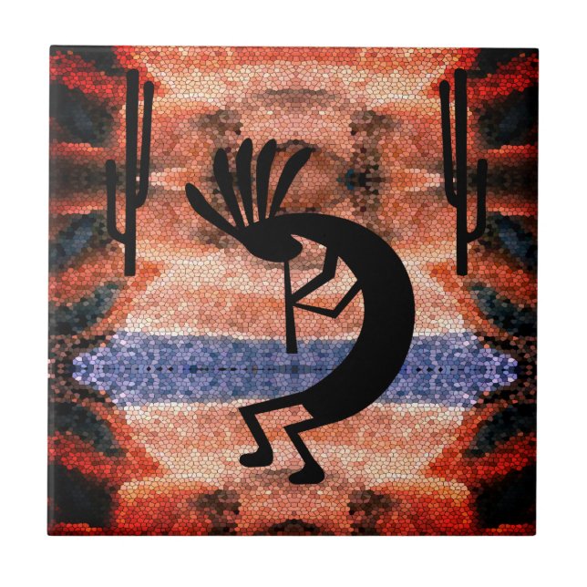 Kokopelli Southwest Desert Mosaic Sunset Ceramic T Kakelplatta (Framsidan)