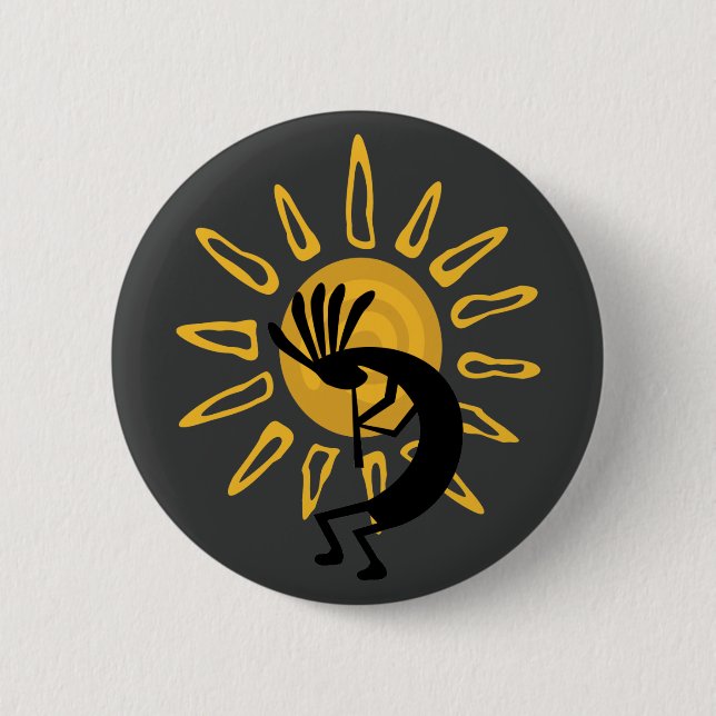 Kokopelli Southwest Guld Sol Button Knapp (Framsida)