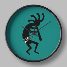 Kokopelli Southwest Teal and Black Stor Klocka