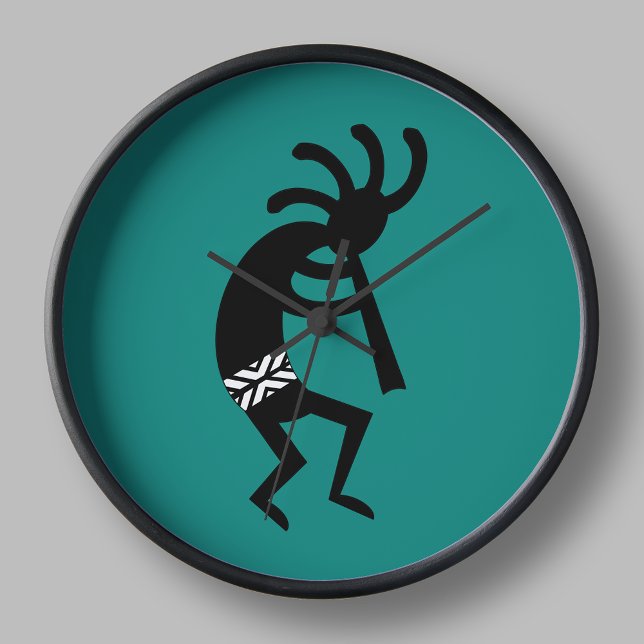 Kokopelli Southwest Teal and Black Stor Klocka (Skapare uppladdad)