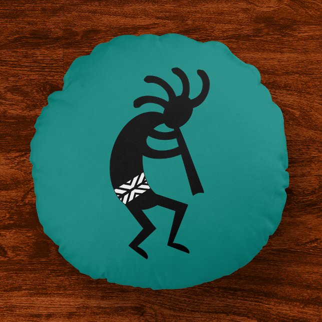 Kokopelli Southwest Teal Design Rund Kudde (Skapare uppladdad)