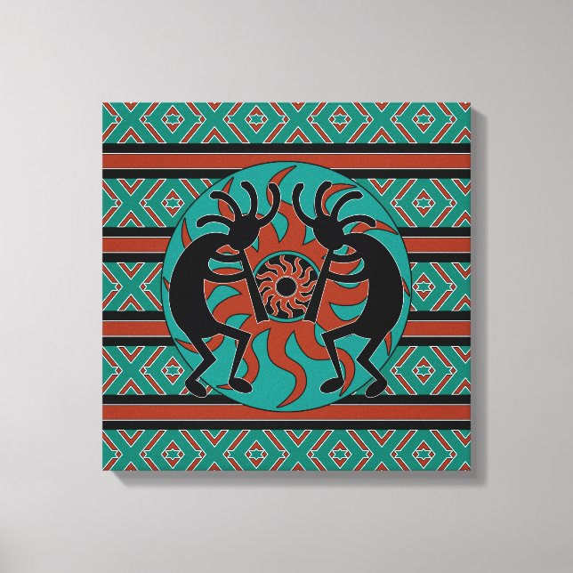 Kokopelli Southwest Turcos Canvas Wall Art (Framsida)