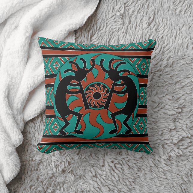 Kokopelli Southwest Turquise Decorative Kudde (Skapare uppladdad)