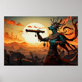 Kokopelli spelar ut flute i öknens Rocky Backe Poster