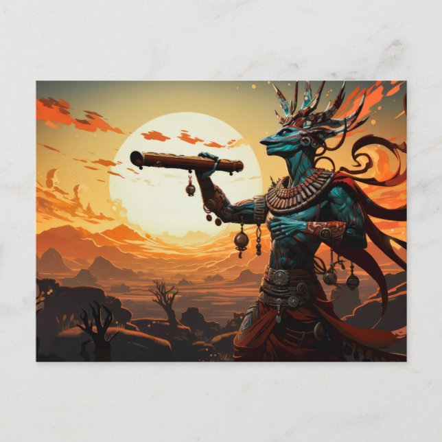 Kokopelli spelar ut flute i öknens Rocky Backe Vykort (Framsida)