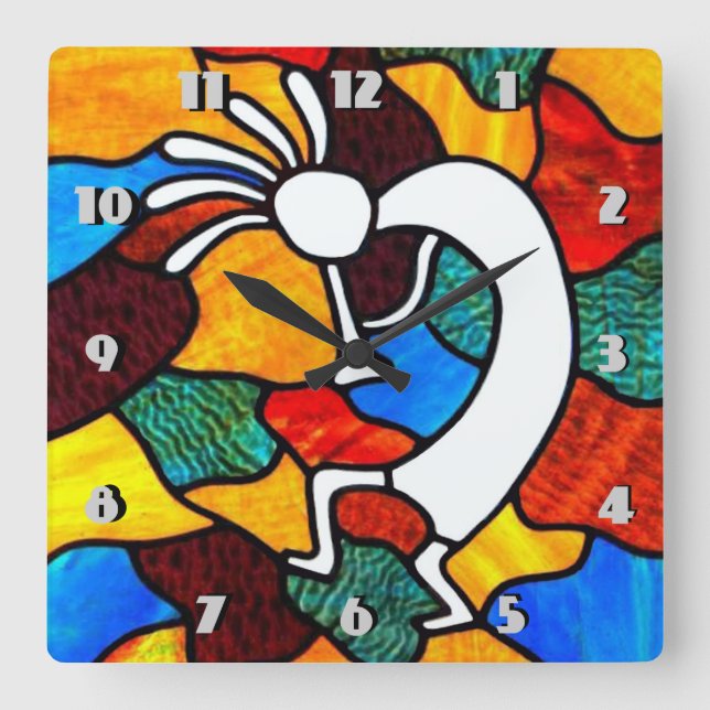 Kokopelli Stached Glass Fyrkantig Klocka (Framsida)