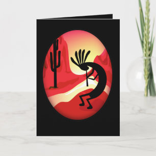 Kokopelli Sunset Black Greeting Card Kort