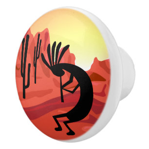 Kokopelli Sunset Desert Landscape Door Knob Knopp