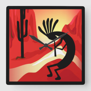 Kokopelli Sunset Desert Liggande sydväst Fyrkantig Klocka