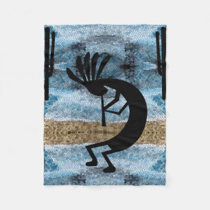 Kokopelli, sydvästra Desert Mosaic Blue Fleecefilt