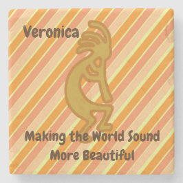 Kokopelli Symbol Flute Player med Orange Rand Stenunderlägg