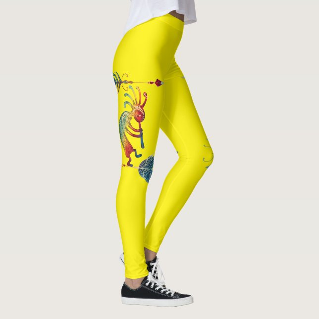Kokopelli, urinvånare Amerikan med två fjädrar 1 Leggings (Höger)