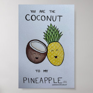 Kokos och Ananas Söt Konstutskrift för Par Poster
