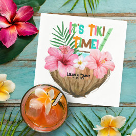 Kokosdrink Tropicalisk Tiki Par Bröllopsfest Pappersservett