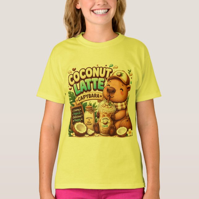 Kokoslatte Capybara | Söt Kawaii Capybara Kaffe T Shirt (Framsida)