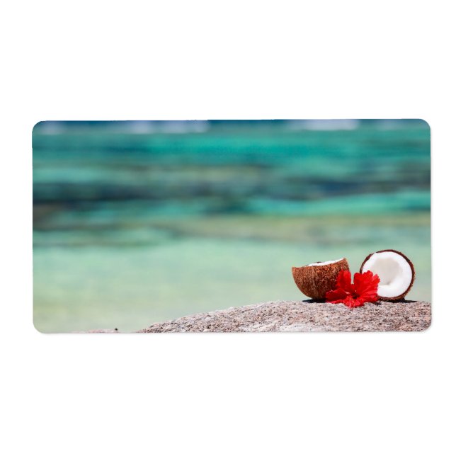 Kokosnöt med tropisk blomma på exotiska kusten fraktsedel (Framsidan)