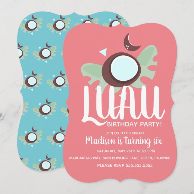 Kokosnötter Luau Tropisk Födelsedagsfest Inbjudningar (Fram/baksida)