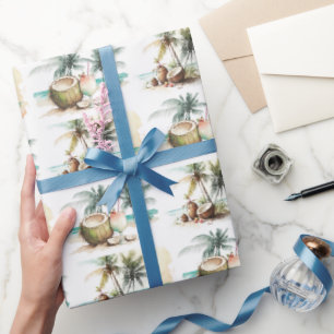 Kokosnötter och tropiska socklar presentpapper