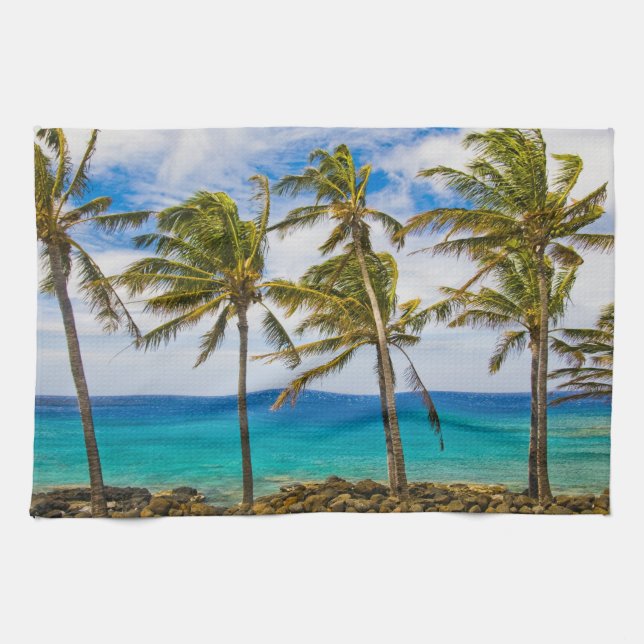Kokospalmer (Cocos nucifera) som svajar i Kökshandduk (Horisontell)