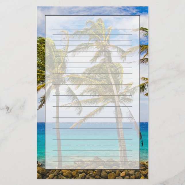 Kokospalmträd (Cocos nucifera) som svajar i Brevpapper (Framsida)