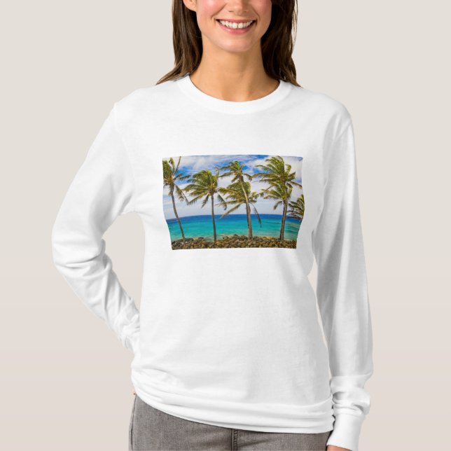 Kokospalmträd (Cocos nucifera) som svajar i Tröja (Framsida)