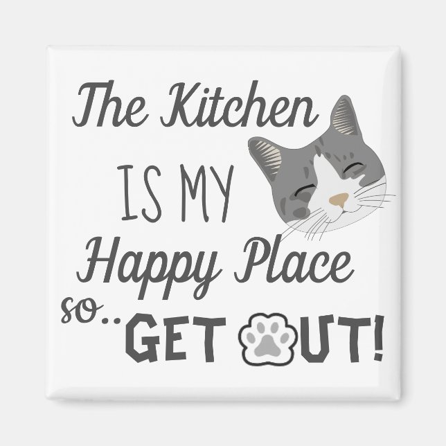 Köks är Min Lycklig Ställe Cat Lovers Magnet (Framsidan)
