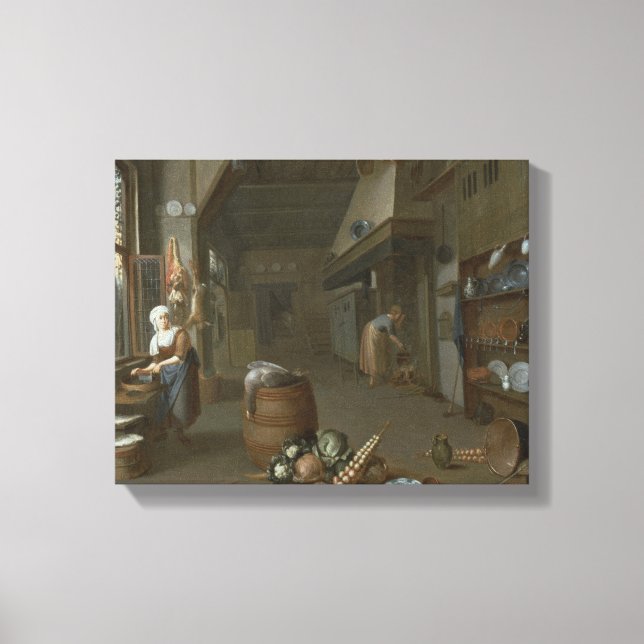 Köks insida med två ostar som bereder mat canvastryck (Framsida)