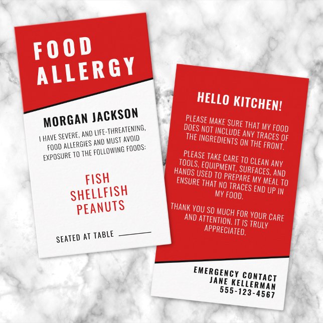 Köks Säkerhetskort för Matallergi Visitkort (Food Allergy Kitchen Safety Card )