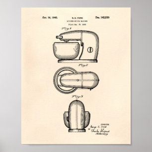 Köksblandning Maskin 1945 Patent Art Old Peper Poster