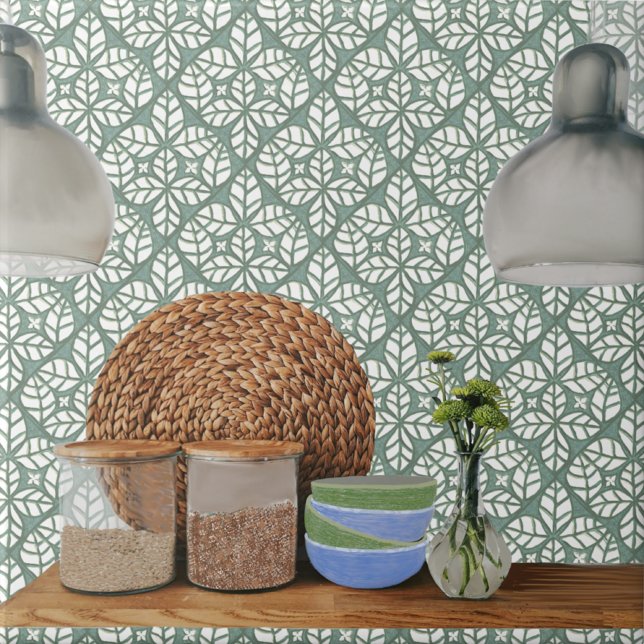 Köksbricka, Grönt och vit Ovate löv Kakelplatta (Green Ovate leaf tile for kitchen backsplash.)