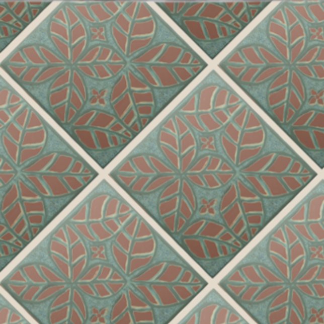 Köksbrickor, Grönt och rost löv Kakelplatta (Copper and green ovate leaf tile.)