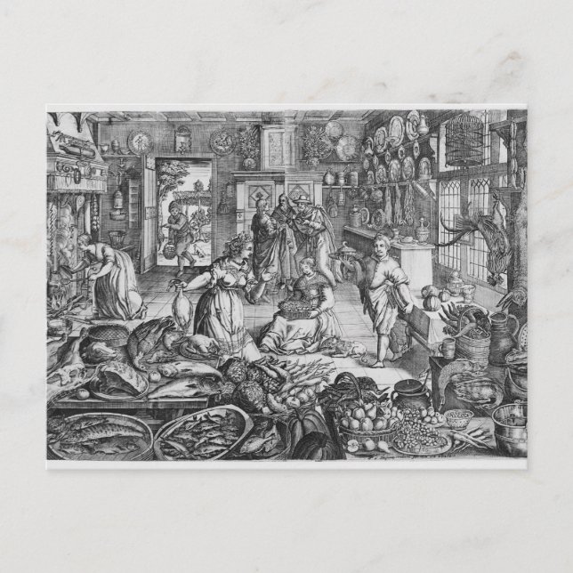Kökscen i tidigt 1700-talet vykort (Framsida)