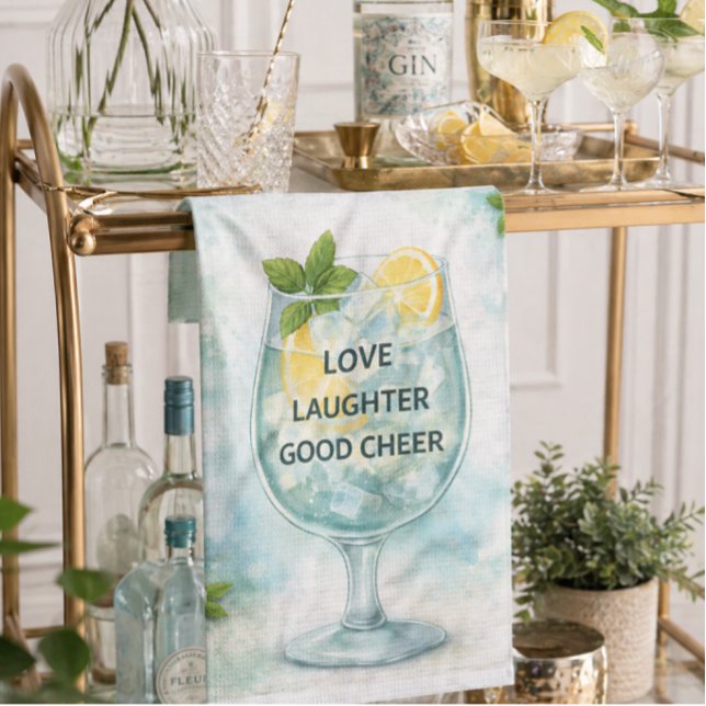 Köksduk | Gin & Tonic Citron Mint Kökspresent Kökshandduk (Fresh gin & tonic tea towel for stylish entertaining—perfect gift and bar cart decor for summer)