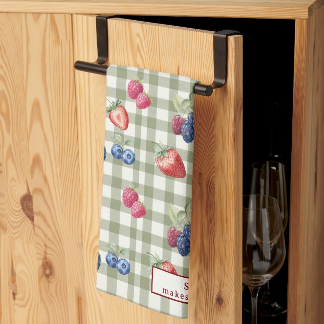 Köksduk med bärmönster i lanthusstil kökshandduk (Thirds Fold)