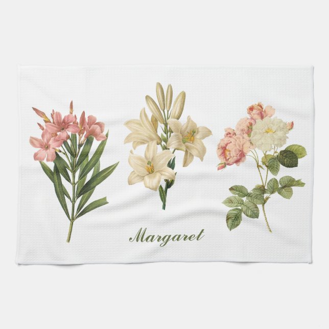 Köksduk med eget monogram Vintage blommor Kökshandduk (Horisontell)