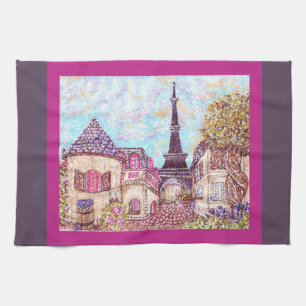 Köksduk med Eiffeltornet i Paris i pointillismstil Kökshandduk
