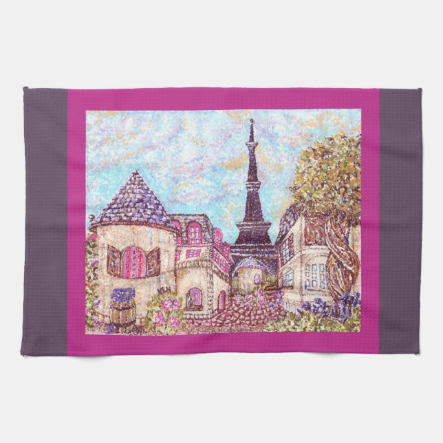 Köksduk med Eiffeltornet i Paris i pointillismstil Kökshandduk (Horisontell)