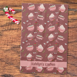 Köksdukar för Festive Cocoa Mugg Mönster Helgdag Kökshandduk